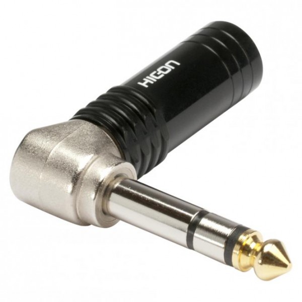 HICON Klinke (6,3mm) 3-pol Metall-Löttechnik-stecker, Pin vernickelt mit Goldtip, abgewinkelt, schwa