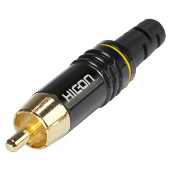 HICON Cinch (RCA), 2-pol , Metall-, Löttechnik-Kabelstecker, vergoldete(r) Kontakt(e), gerade, gelb